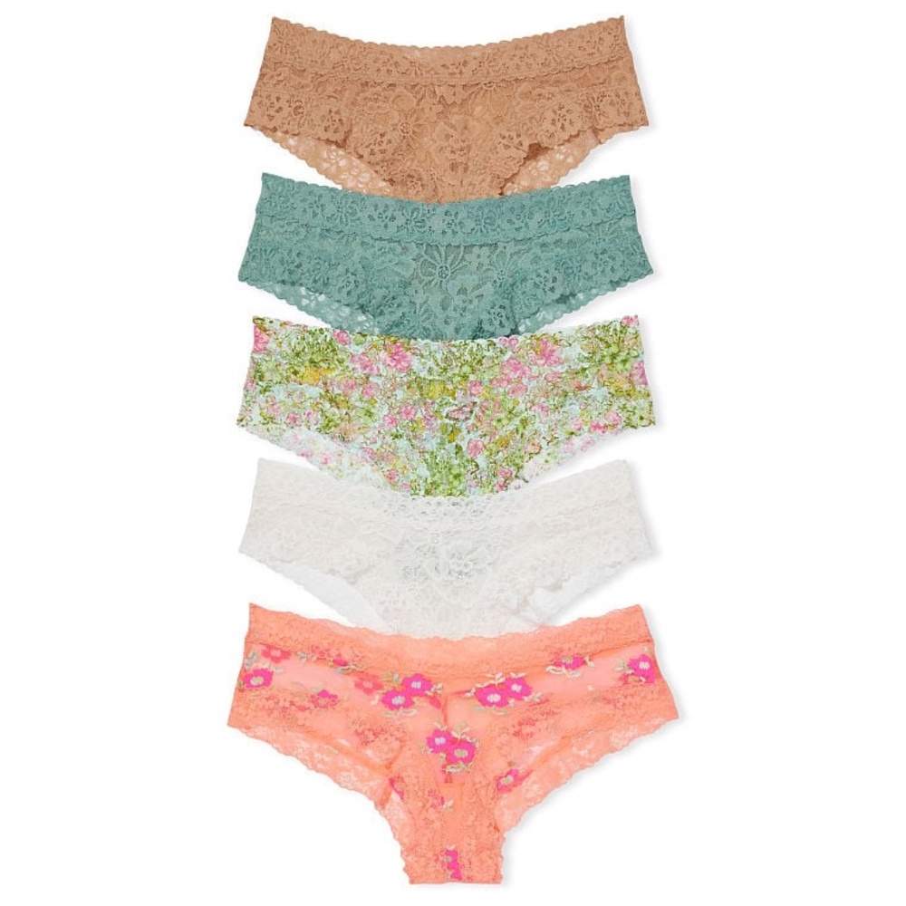 Victoria's Secret Lace Cheeky Panty Pack of 5 Multi-Colors Small NEW